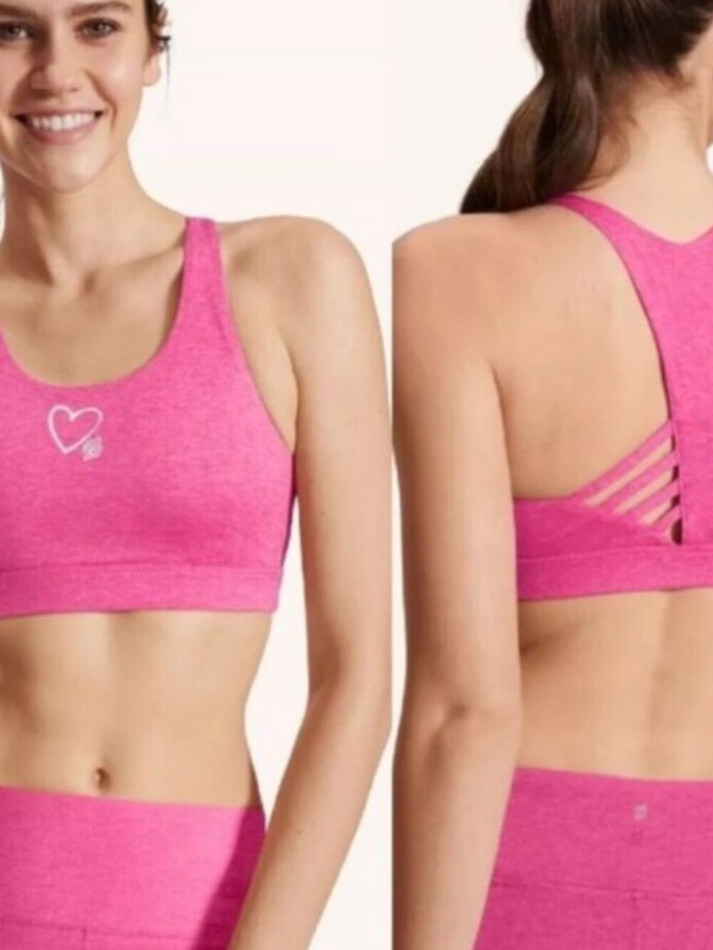 Size L Peloton Heathered Hot Pink Heart Sports Bra